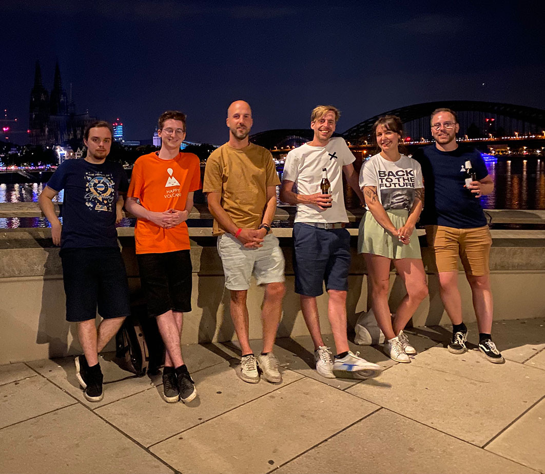 Nightime photo of the team in Cologne